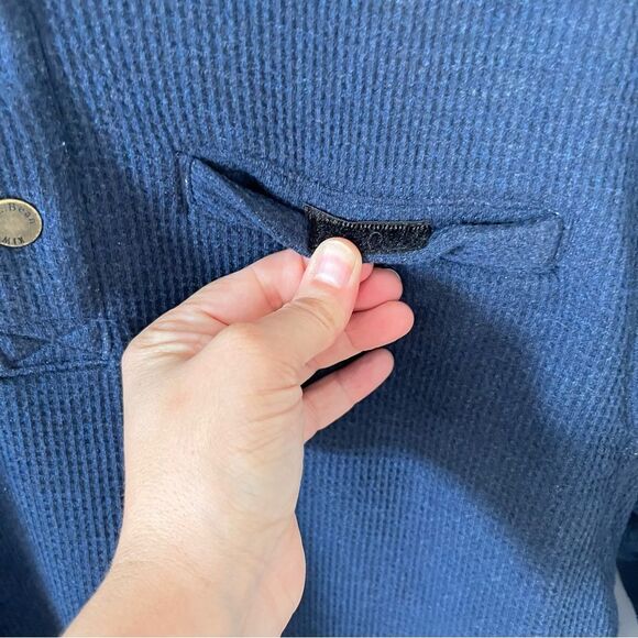 L.L.Bean Navy Katahdin Iron Works Bonded Waffled Fleece Henley Pullover Sweater - Picture 10 of 11